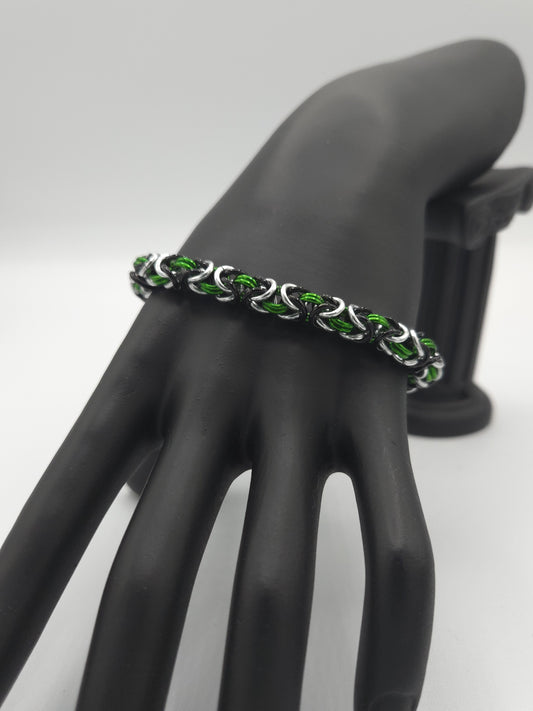 Beetlejuice! - Black, Silver and Green Byzantine Bracelet