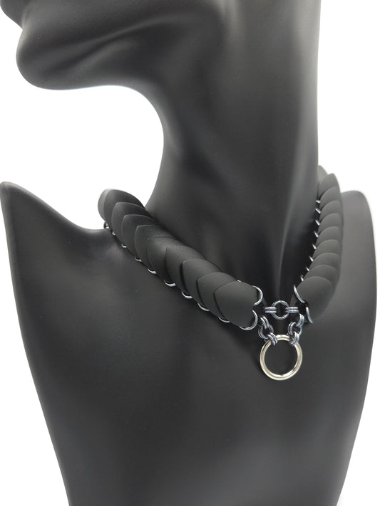 Black Scale and Black Ice Choker with a Silver Center Ring