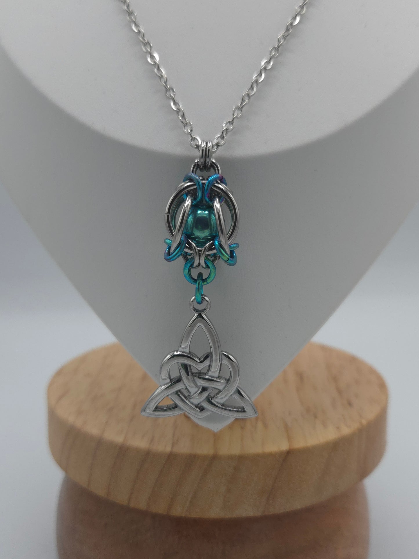 Tea Green Mermaid Lantern Pendant with a Celtic Knot