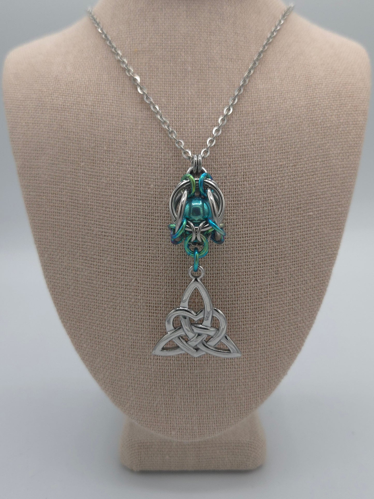 Tea Green Mermaid Lantern Pendant with a Celtic Knot