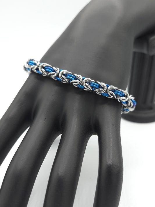 Stainless Steel and Dark Blue Titanium Byzantine Bracelet