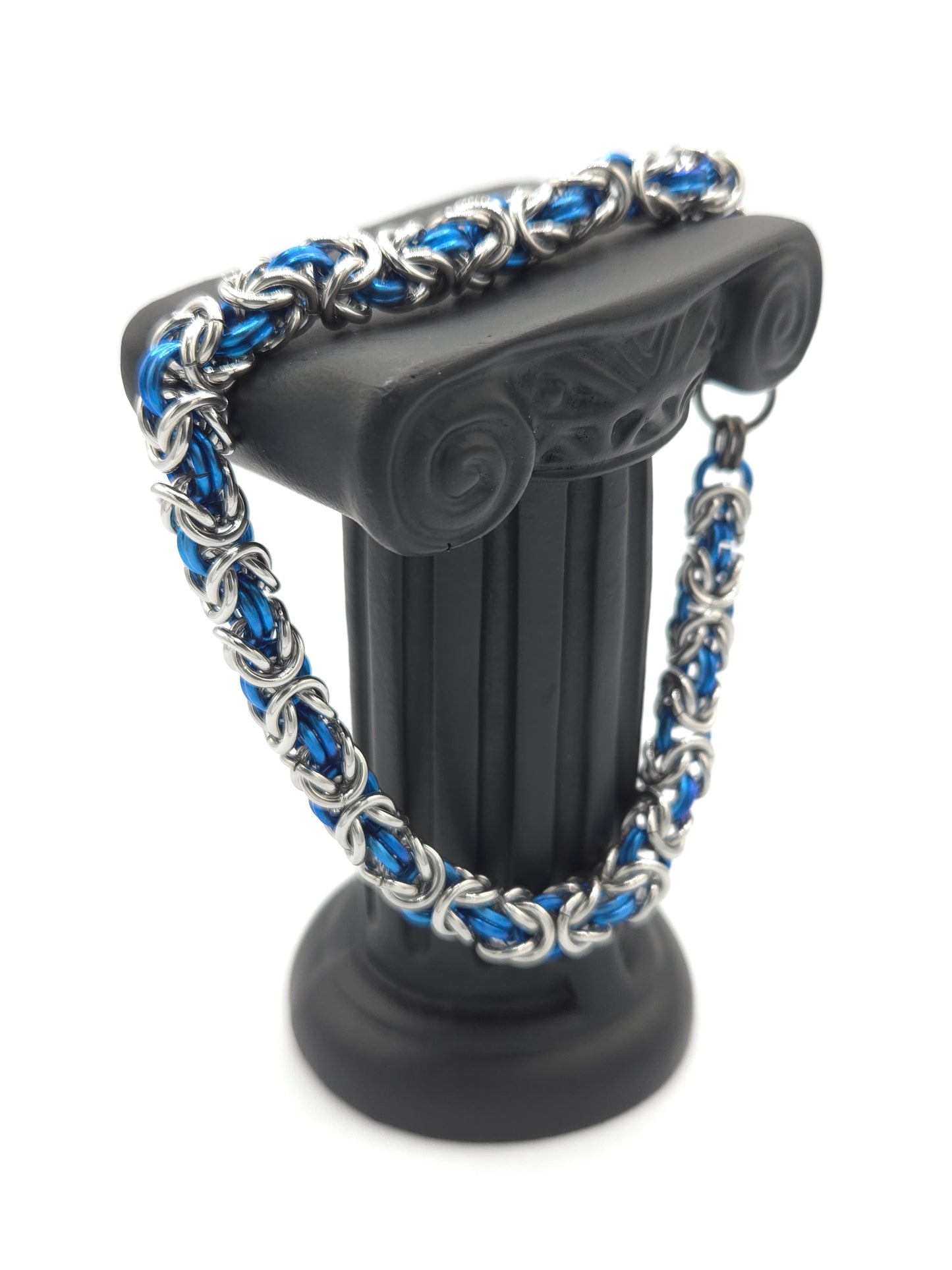 Stainless Steel and Dark Blue Titanium Byzantine Bracelet