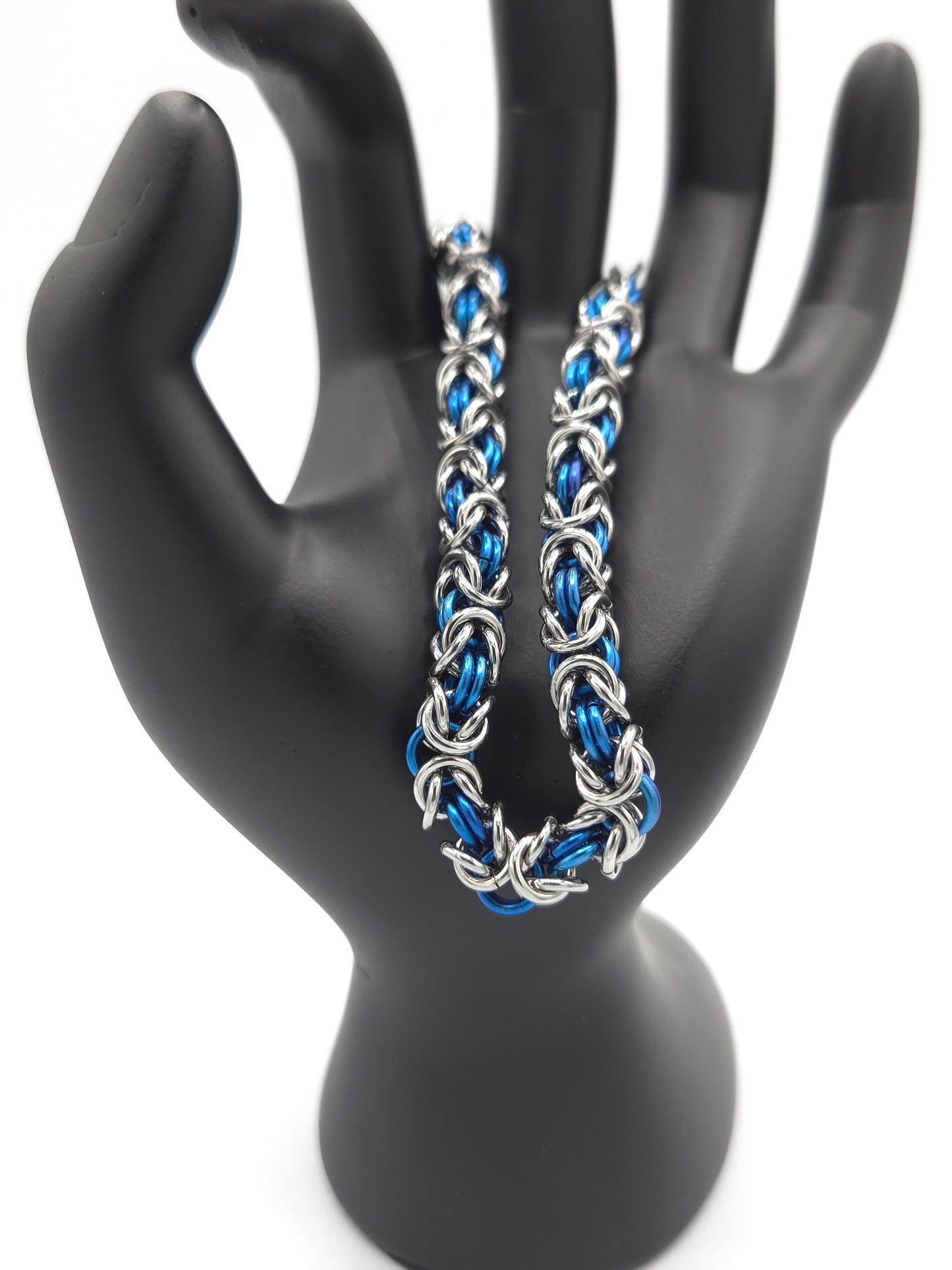 Stainless Steel and Dark Blue Titanium Byzantine Bracelet