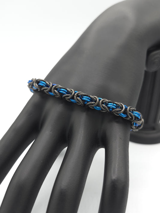 Black Glass and Dark Blue Titanium Byzantine Bracelet