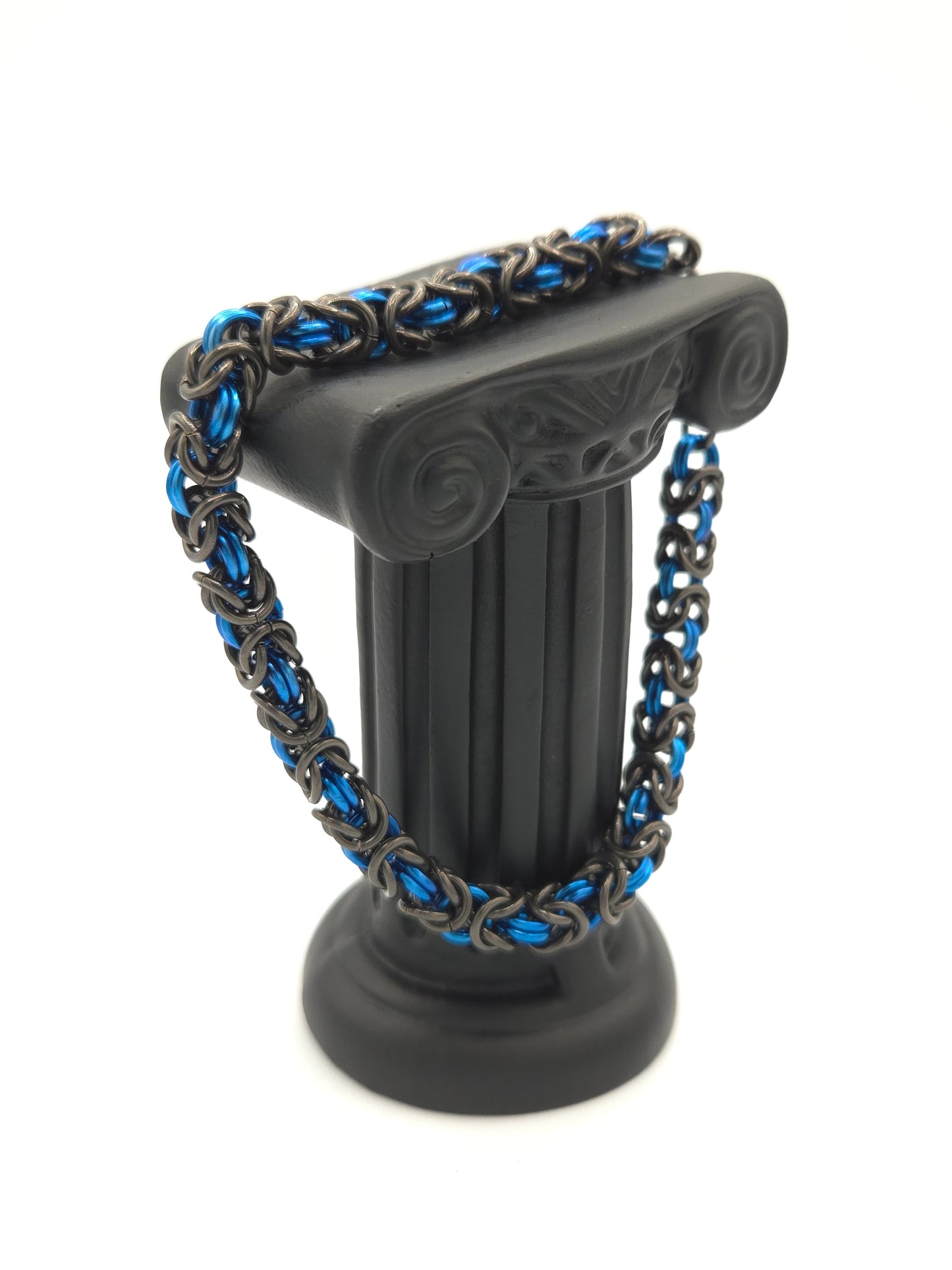 Black Glass and Dark Blue Titanium Byzantine Bracelet