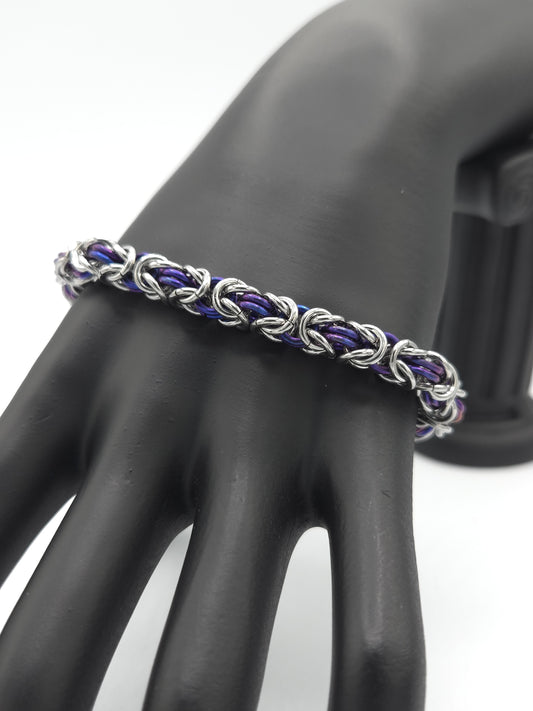 Stainless Steel and Dark Purple Titanium Byzantine Bracelet