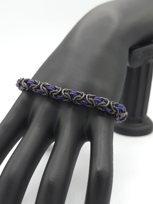 Black Glass and Dark Purple Titanium Byzantine Bracelet