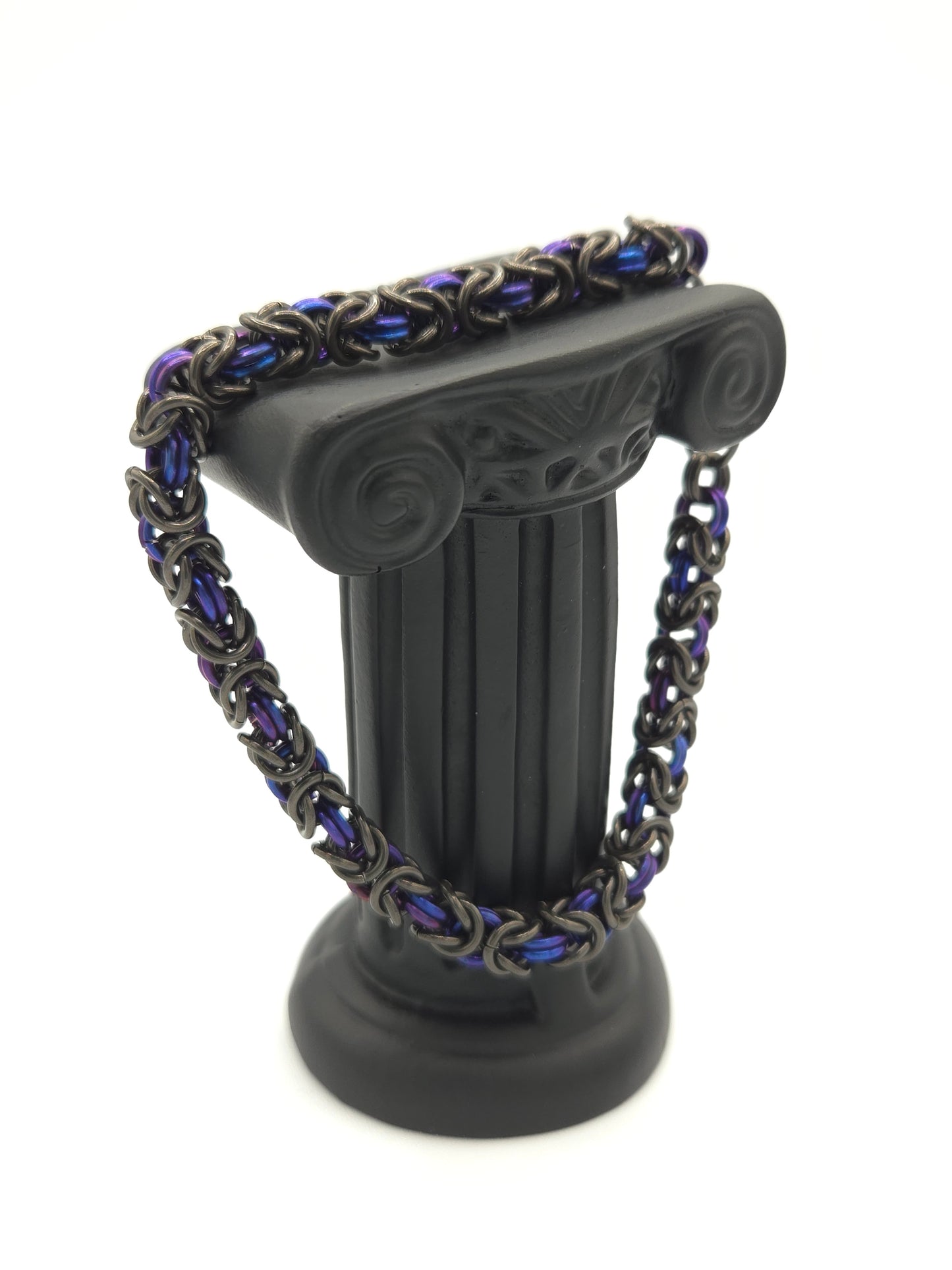 Black Glass and Dark Purple Titanium Byzantine Bracelet