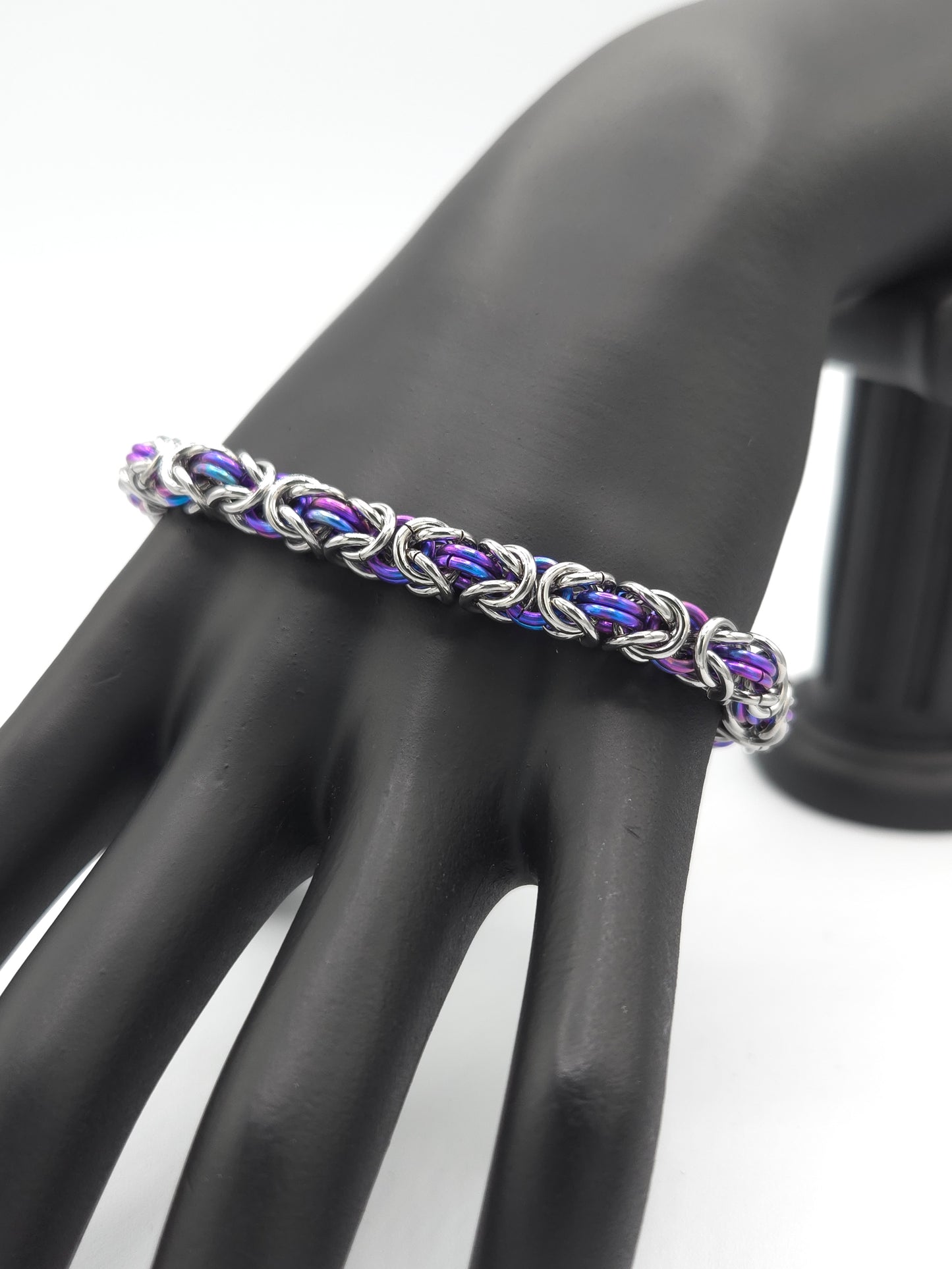 Stainless Steel and Violet Titanium Byzantine Bracelet