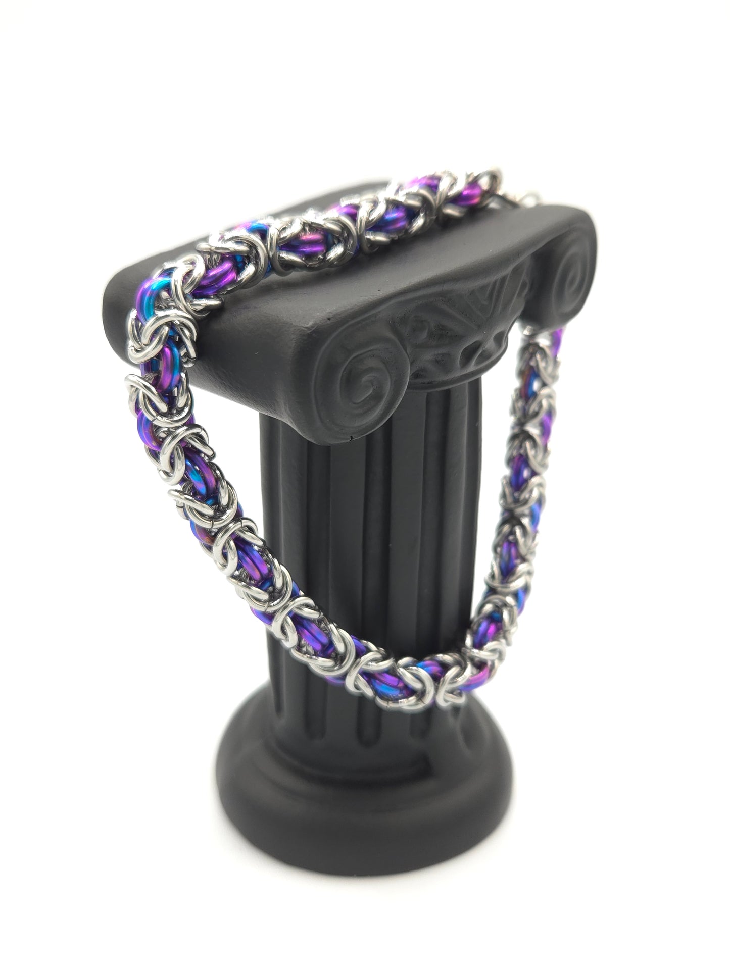 Stainless Steel and Violet Titanium Byzantine Bracelet