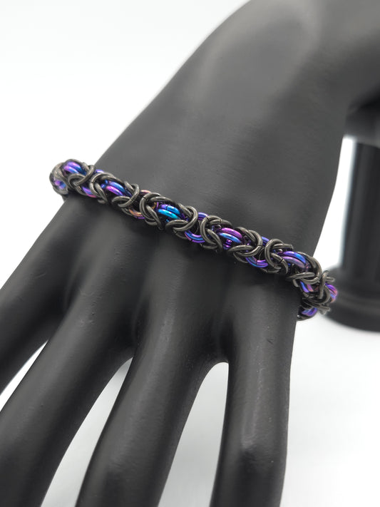 Black Glass and Violet Titanium Byzantine Bracelet