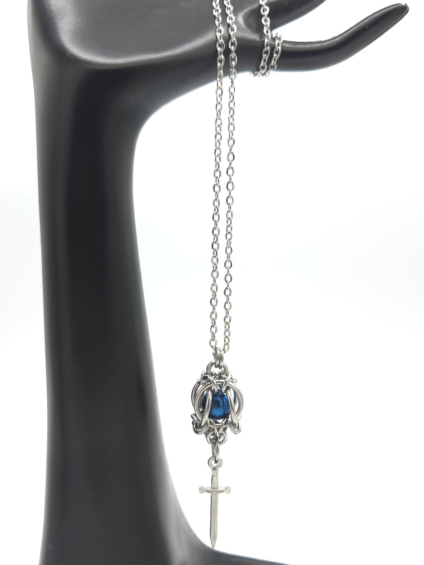 Dark Blue Mermaid Lantern Pendant with Stainless Steel Dagger