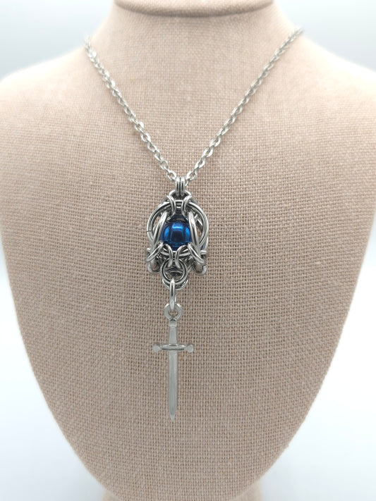 Dark Blue Mermaid Lantern Pendant with Stainless Steel Dagger