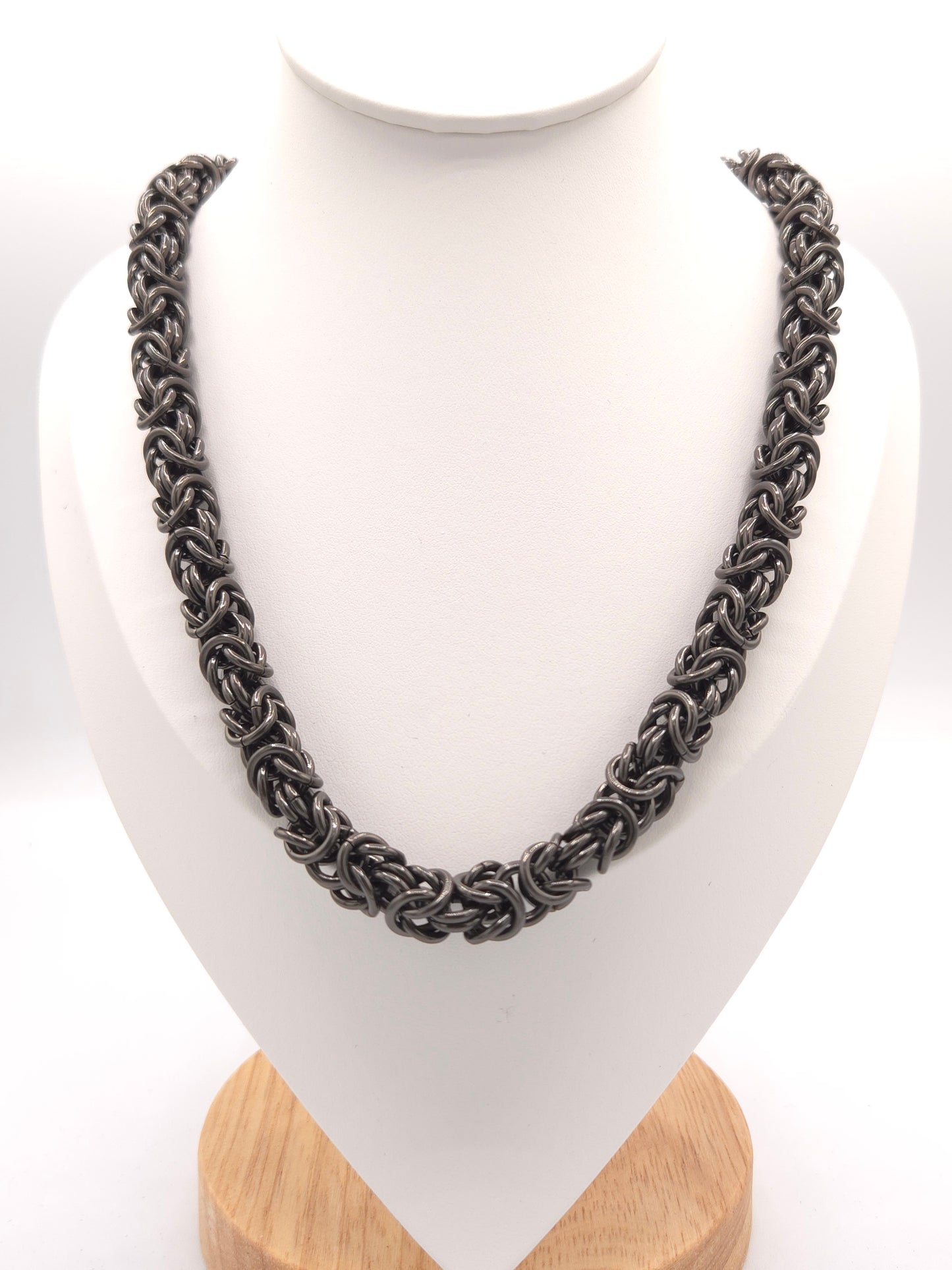 Black Glass Titanium Chunky Byzantine Necklace