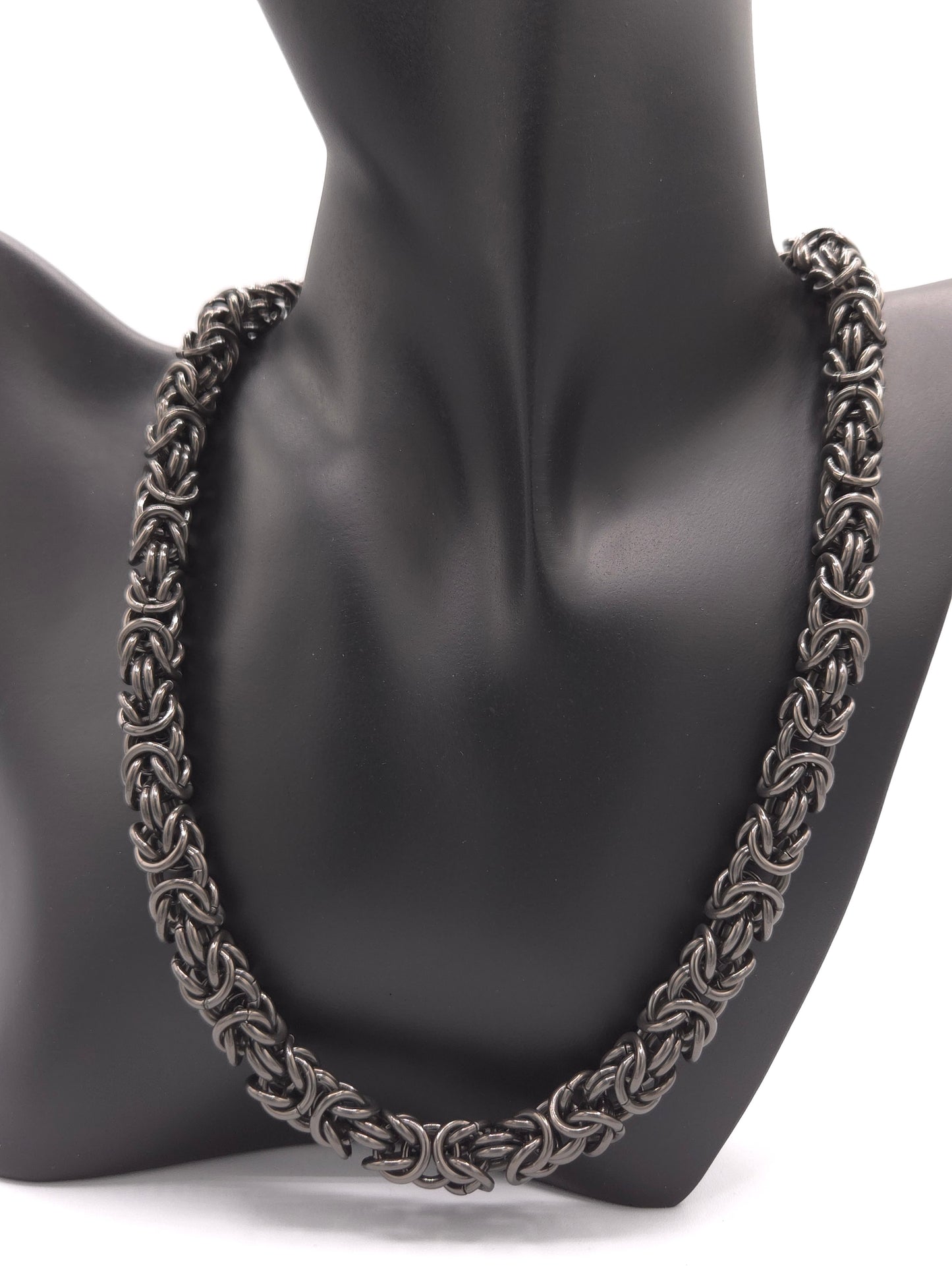 Black Glass Titanium Chunky Byzantine Necklace