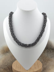 22" Black Glass Titanium Chunky Byzantine Chainmail Necklace