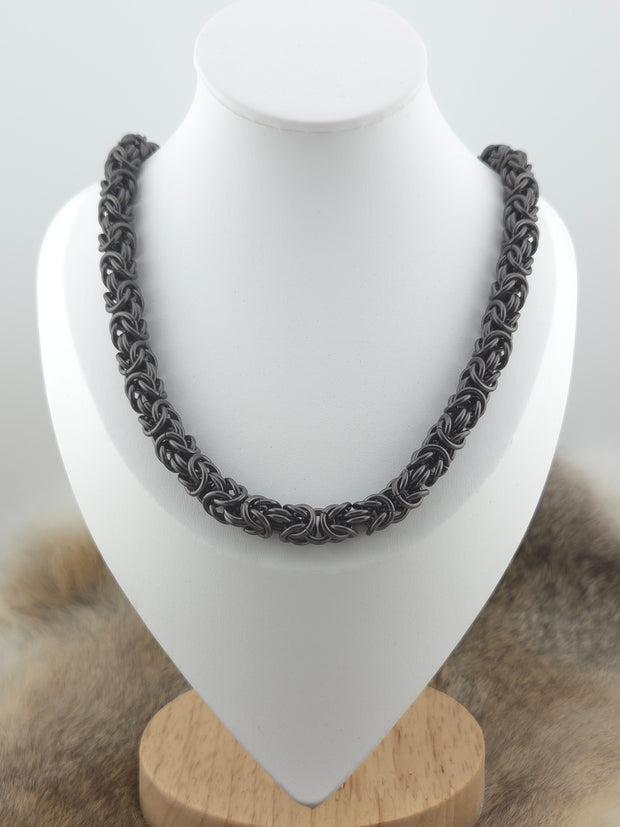 22" Black Glass Titanium Chunky Byzantine Chainmail Necklace