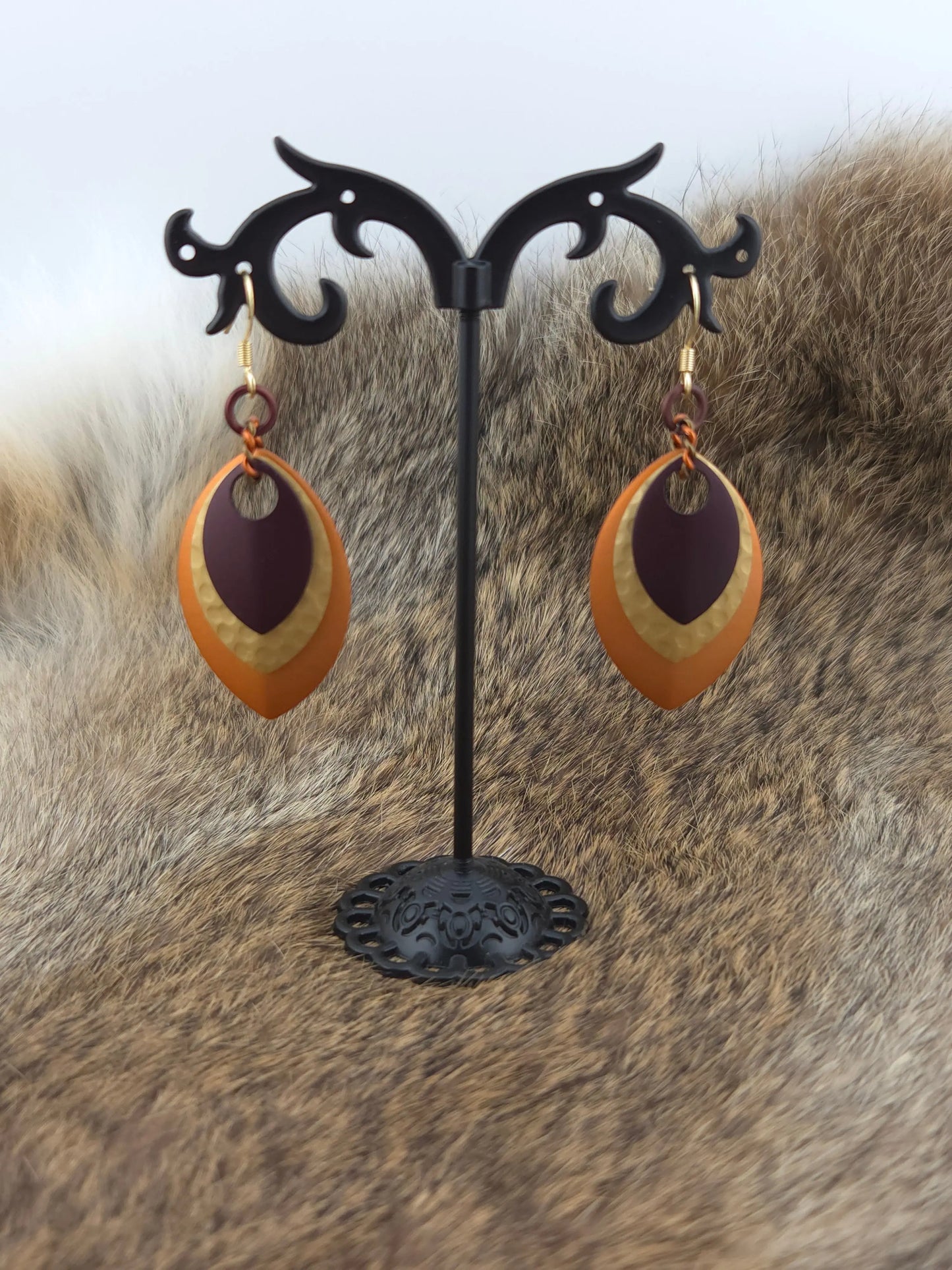 Stacked Earrings - Henna, Hammered Golden, Pumpkin Foxweave Studios