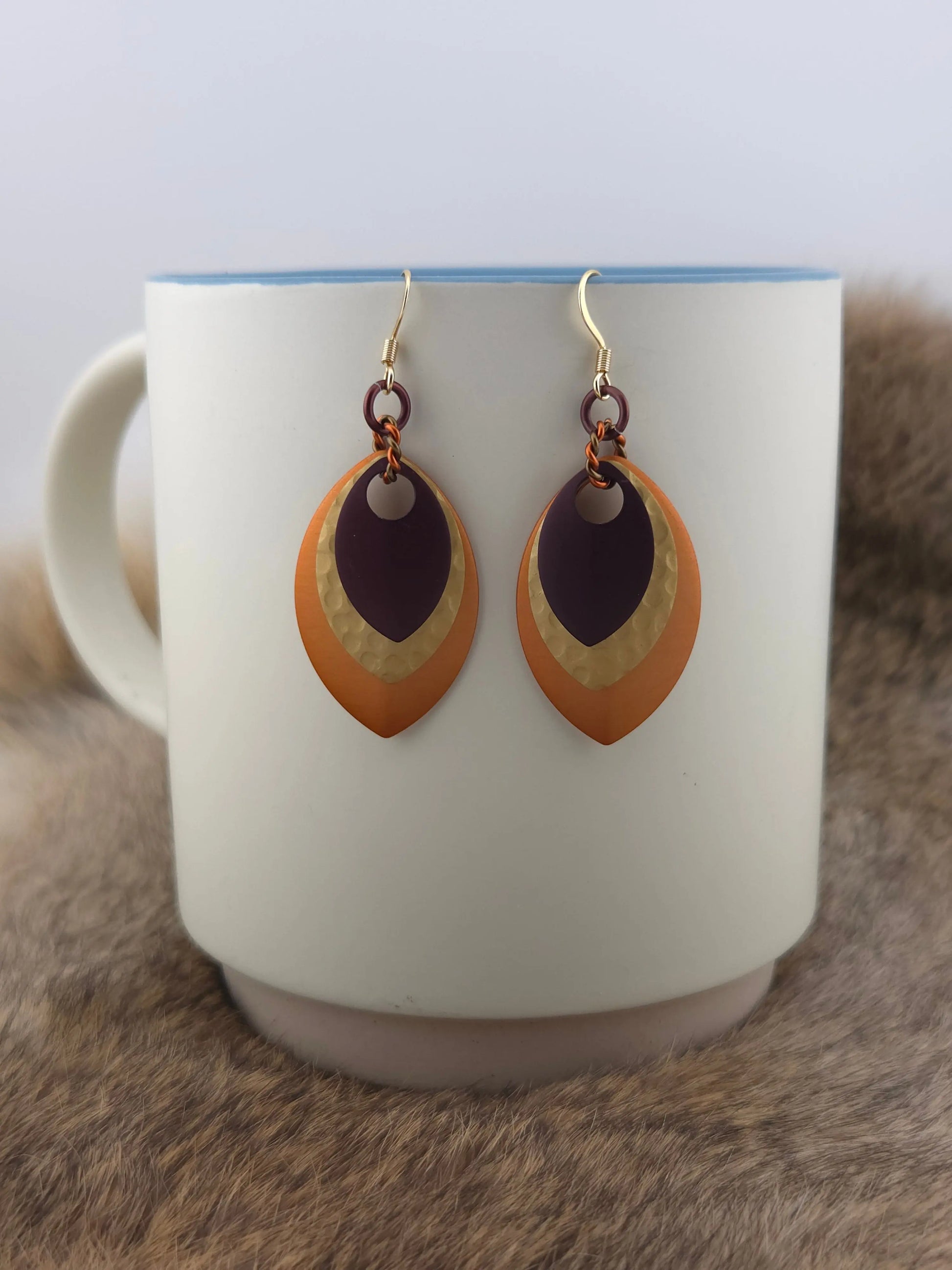 Stacked Earrings - Henna, Hammered Golden, Pumpkin Foxweave Studios