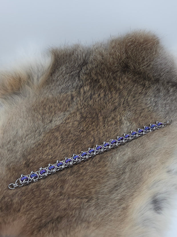 8.5" Stainless Steel and Mulberry Shimmer Niobium Odin's Eye Chainmail Bracelet
