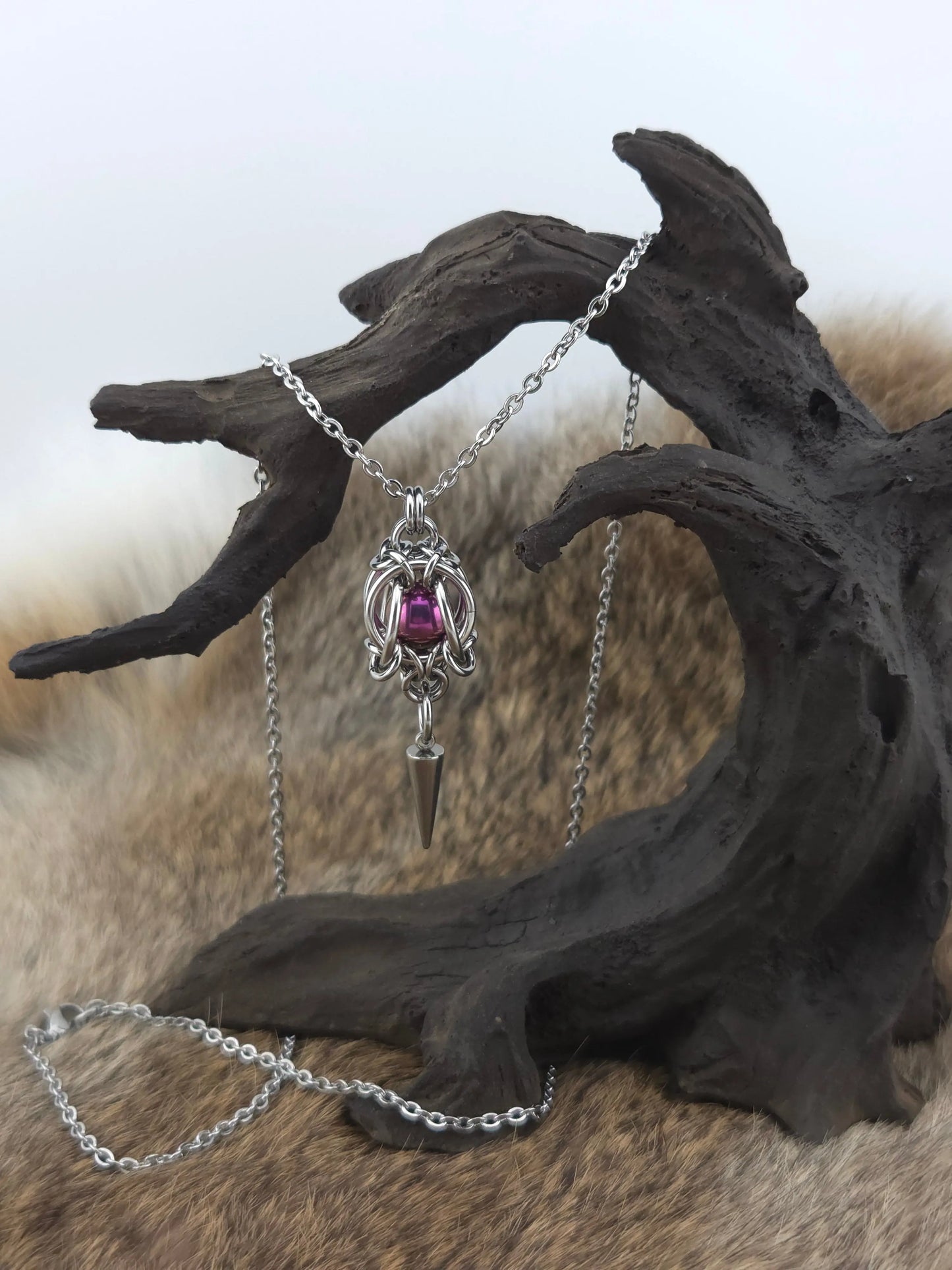 Stainless Steel Mermaid Lantern Pendant - Violet with a Spike - 24" Chain Foxweave Studios