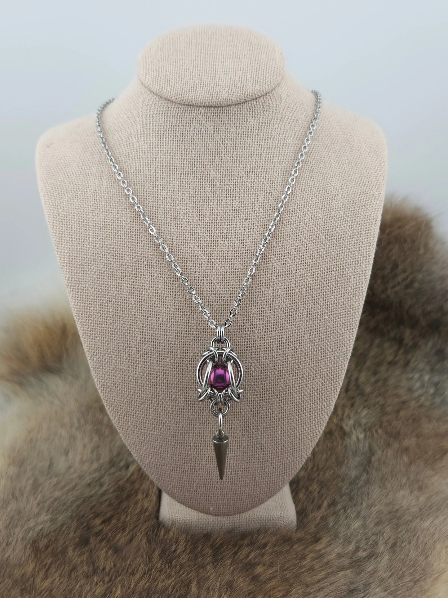 Stainless Steel Mermaid Lantern Pendant - Violet with a Spike - 24" Chain Foxweave Studios