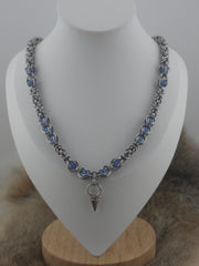 22" Stainless Steel Byzantine Chainmail Necklace with Captured Blue Glow Beads