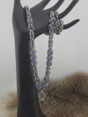 22" Stainless Steel Byzantine Chainmail Necklace with Captured Blue Glow Beads