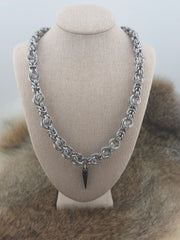 22" Stainless Steel Byzantine Chainmail Necklace with Captured Clear Beads