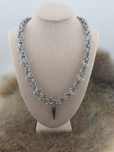 22" Stainless Steel Byzantine Chainmail Necklace with Captured Clear Beads