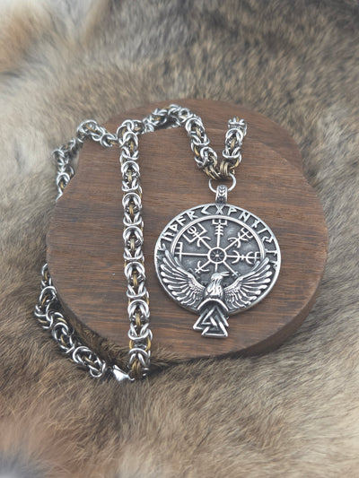 Raven Pendant on a 22" Stainless Steel and Coffee Bean Niobium Byzantine Chainmail Necklace