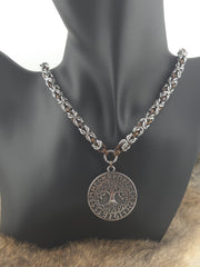 Tree of Life Pendant on a 22" Stainless Steel and Fudge Niobium Byzantine Chainmail Necklace