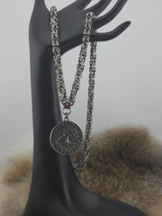 Tree of Life Pendant on a 22" Stainless Steel and Fudge Niobium Byzantine Chainmail Necklace