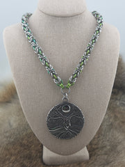 Gaia, Tree of Life on a 22" Stainless Steel and Sprout Niobium Byzantine Chainmail Necklace