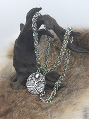 Gaia, Tree of Life on a 22" Stainless Steel and Sprout Niobium Byzantine Chainmail Necklace