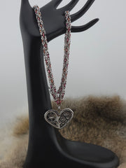 Steampunk Heart Pendant on a 22" Stainless Steel and Raspberry Bronze Shimmer Niobium Byzantine Chainmail Necklace