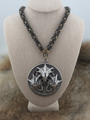 Triple Dragon Pendant on a 22" Black Glass Titanium and Bronze Titanium Byzantine Chainmail Necklace