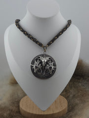 Triple Dragon Pendant on a 22" Black Glass Titanium and Bronze Titanium Byzantine Chainmail Necklace