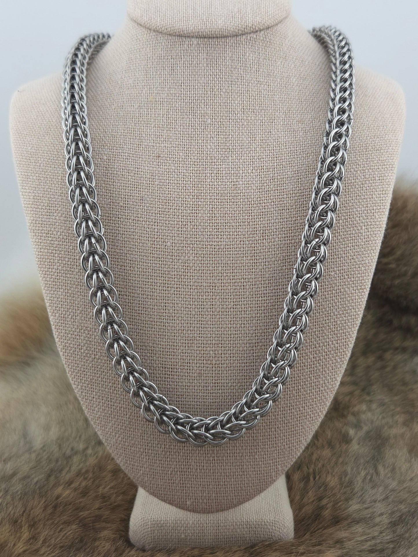 22" Slender Stainless Steel Full Persian Chainmail Necklace Foxweave Studios
