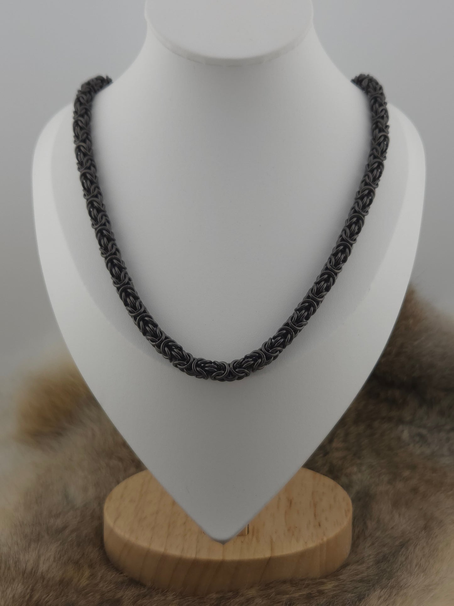 22" Black Glass Titanium Byzantine Chainmail Necklace