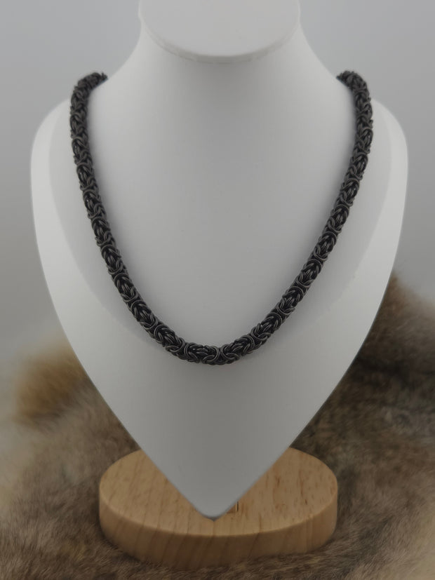22" Black Glass Titanium Byzantine Chainmail Necklace