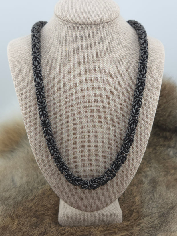 22" Black Glass Titanium Byzantine Chainmail Necklace