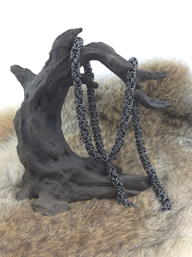 22" Black Glass Titanium Byzantine Chainmail Necklace
