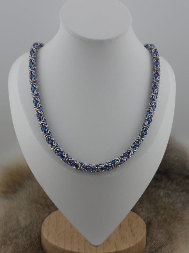 22" Stainless Steel and Peacock Titanium Byzantine Chainmail Necklace