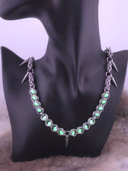 22" Stainless Steel Byzantine Chainmail Necklace with Captured Yellow/Green Glow Beads