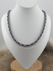 22" Slender Stainless Steel and Dark Purple Byzantine Chainmail Necklace