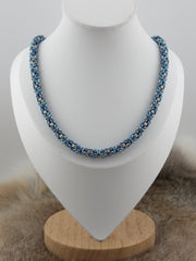 22" Mottled Blue Titanium and Stainless Steel Byzantine Necklace