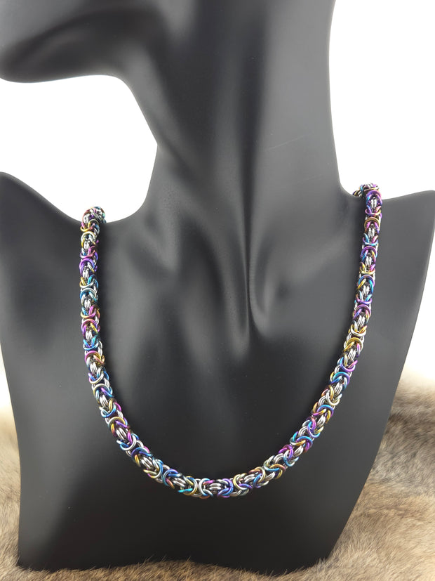 22" Rainbow Titanium and Stainless Steel Byzantine Chainmail Necklace