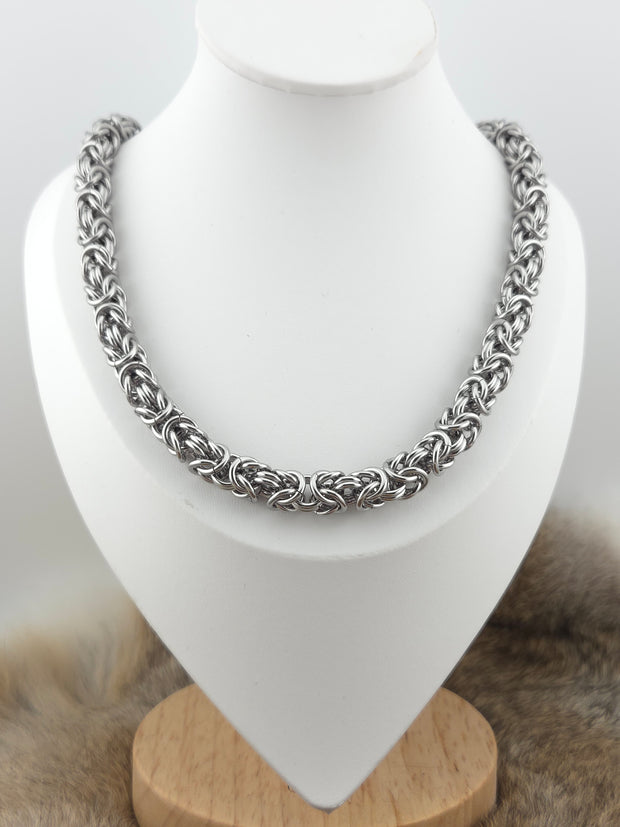 Stainless Steel Chunky Byzantine Chainmail Necklace – 22