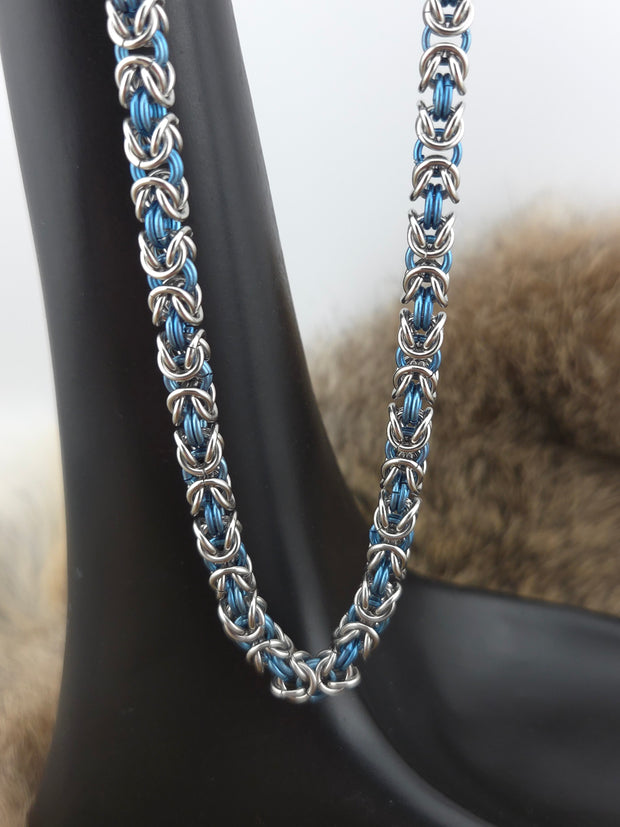 Slender Stainless Steel & Blue Titanium Chainmail Necklace